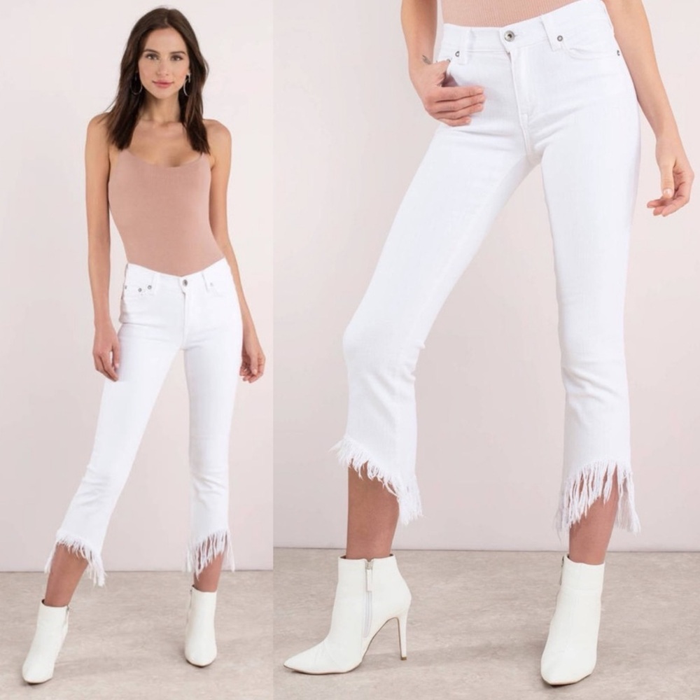 NWT Pistola Tallis Frayed Hem Flared Jean 28 White Fringe Cropped Mid Rise Denim